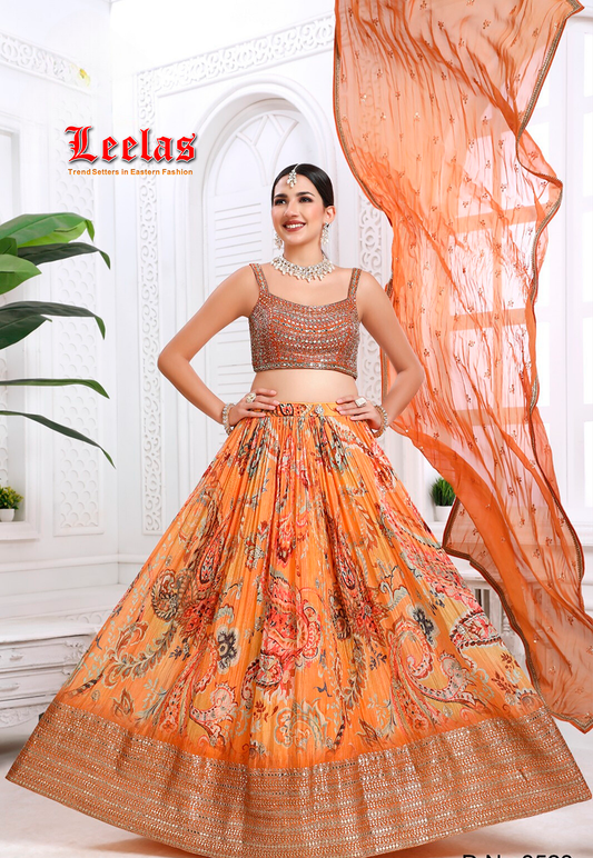 Designer  yellow lengha with gotta work crush silk