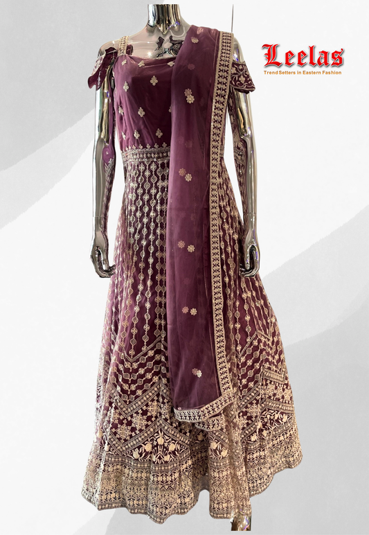 Lilac cotton ladies gown and dupatta