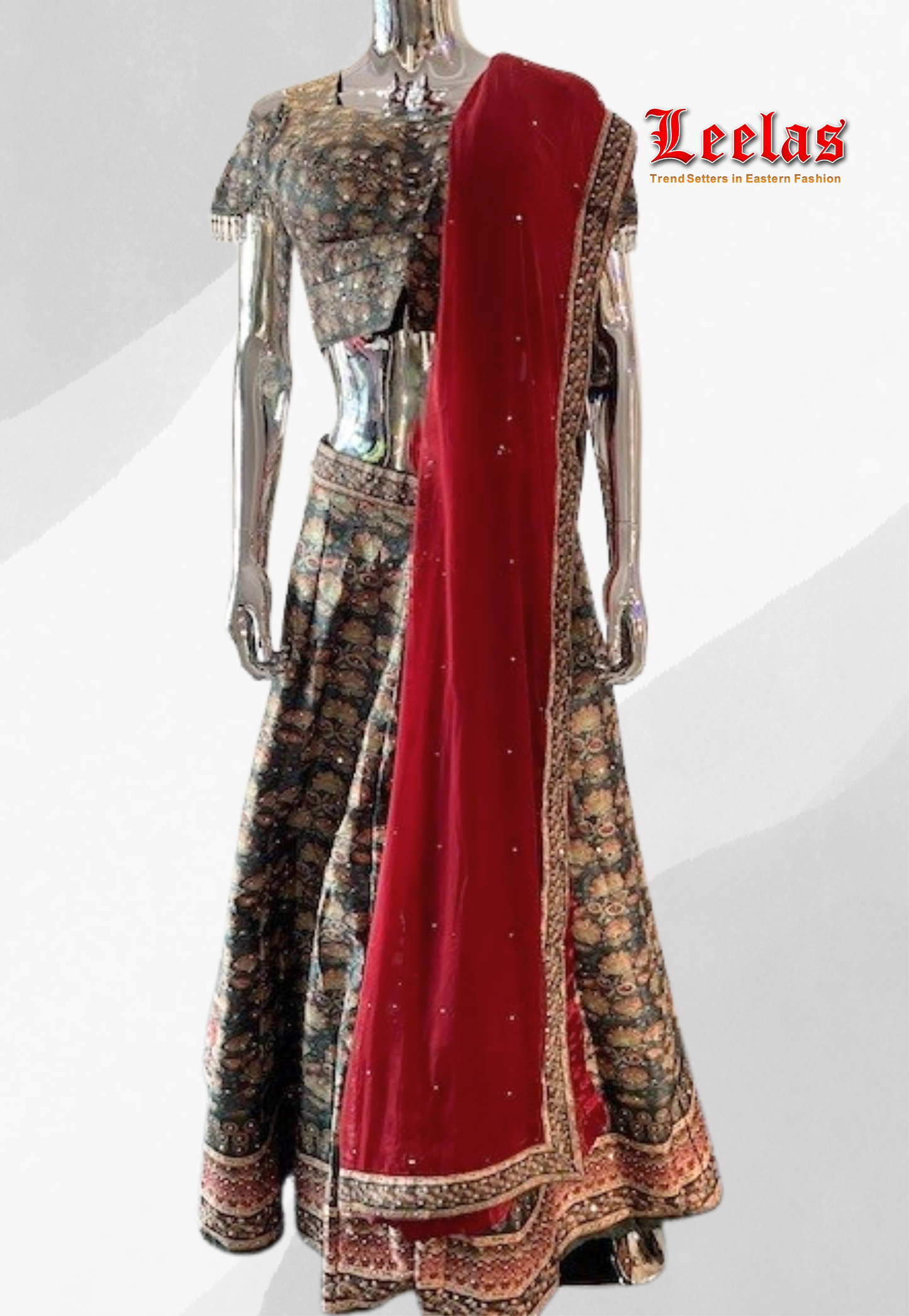 Bottle green lengha with maroon dupatta