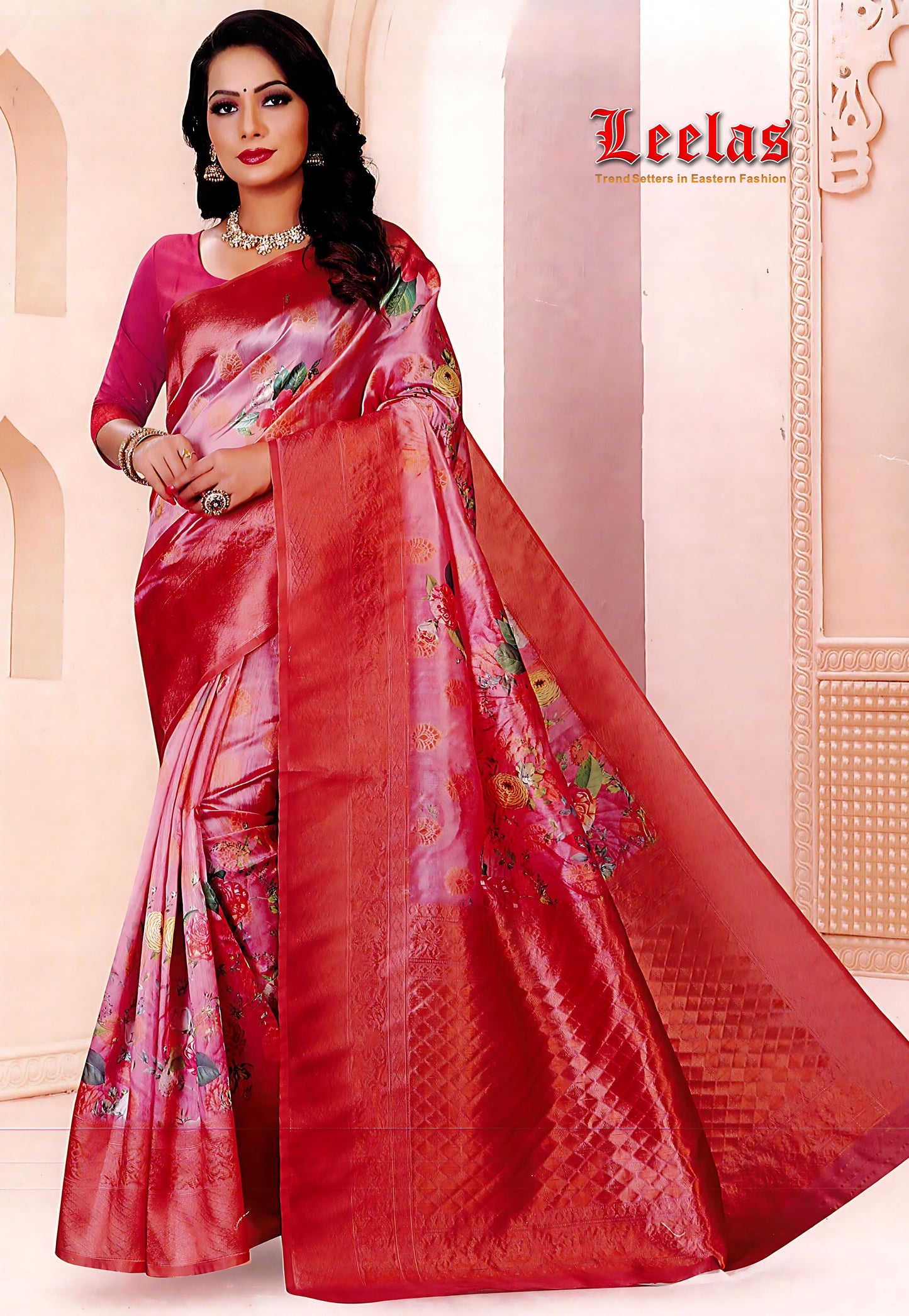 Cerise pink organza saree