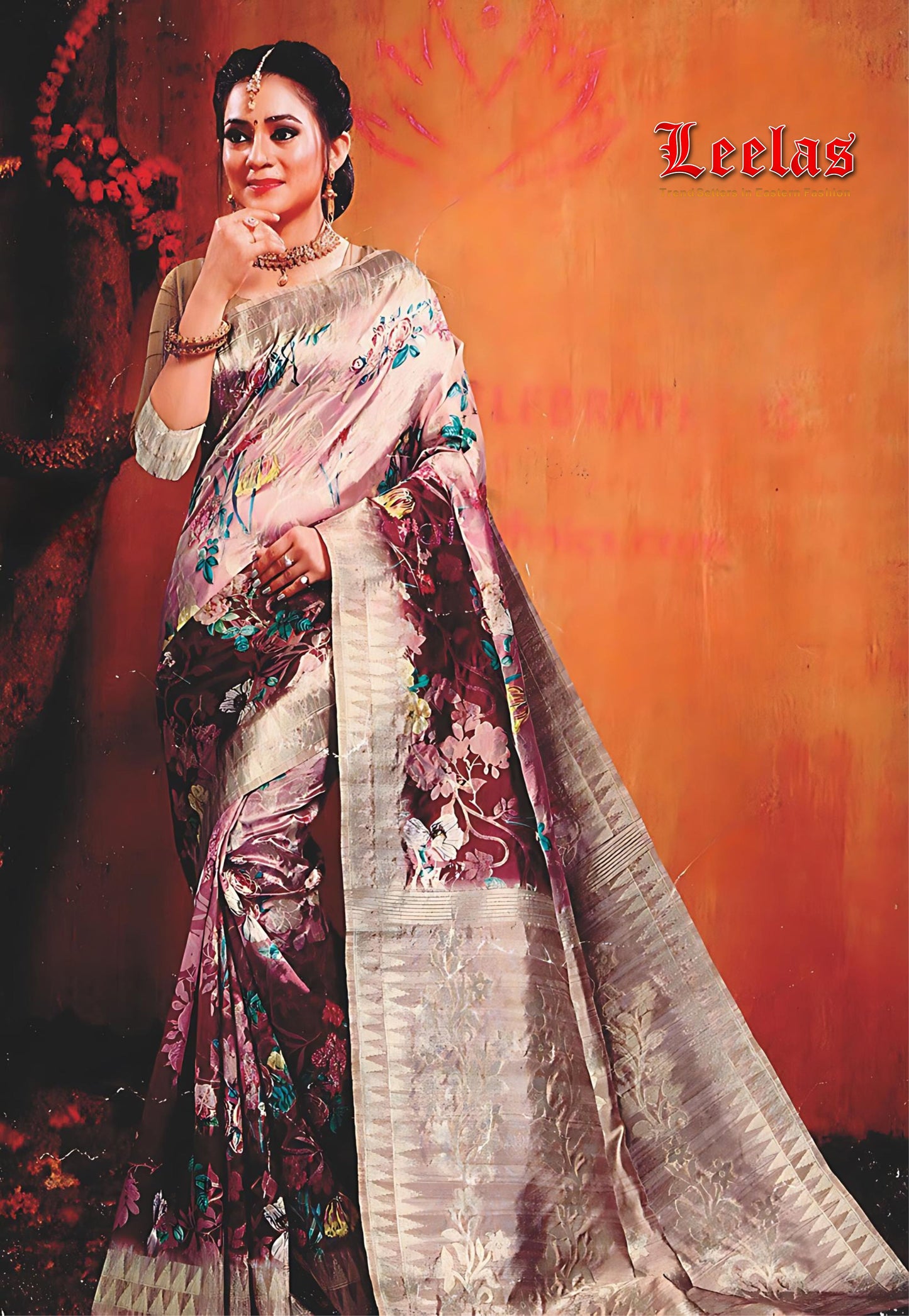 Dusty pink and gold  silk saree