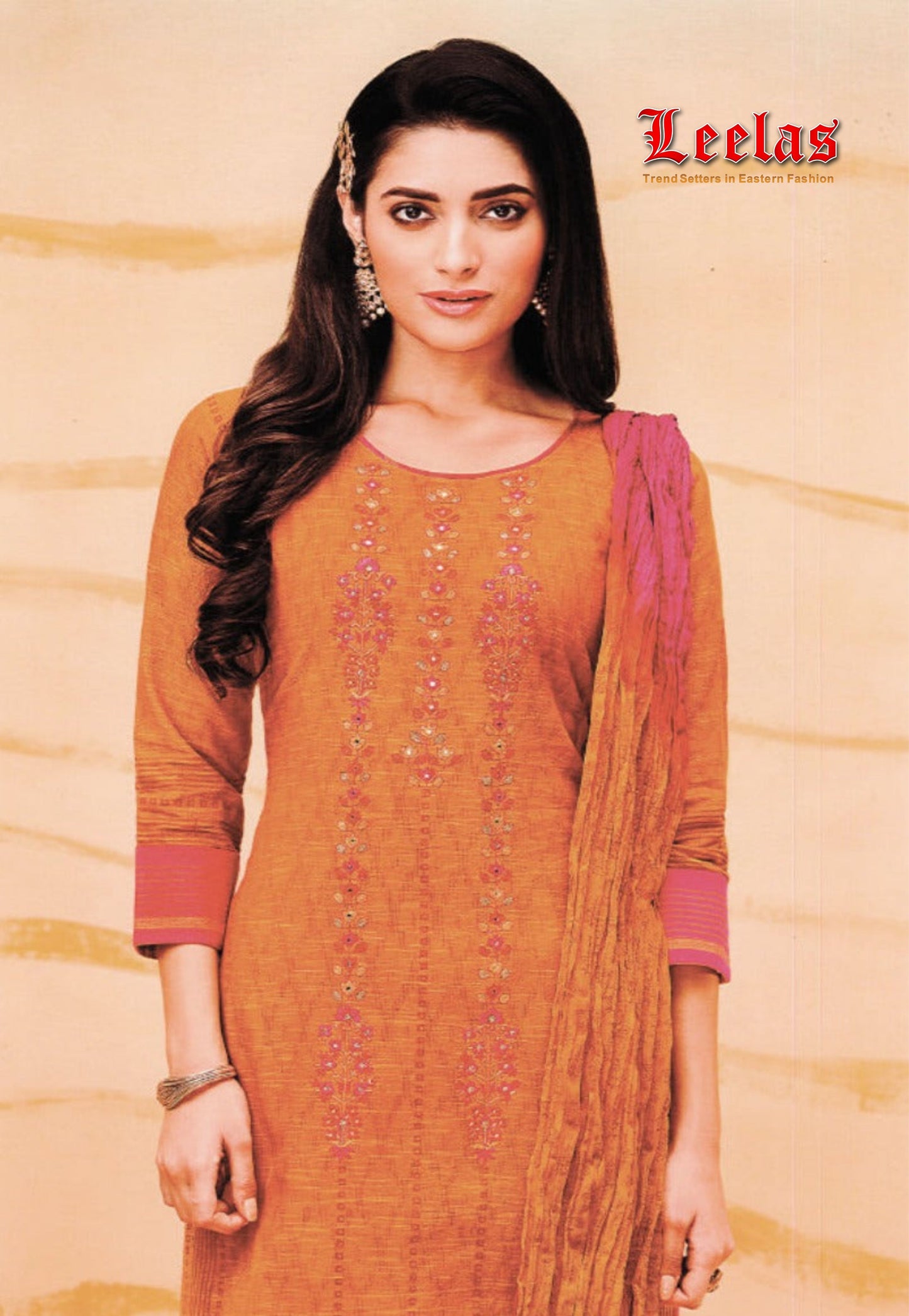 Orange and cerise pink cotton salwar kameez