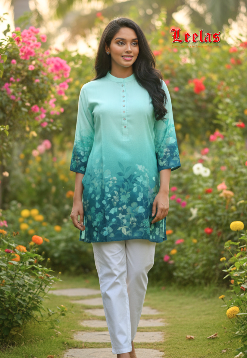 Sea green floral kurti top