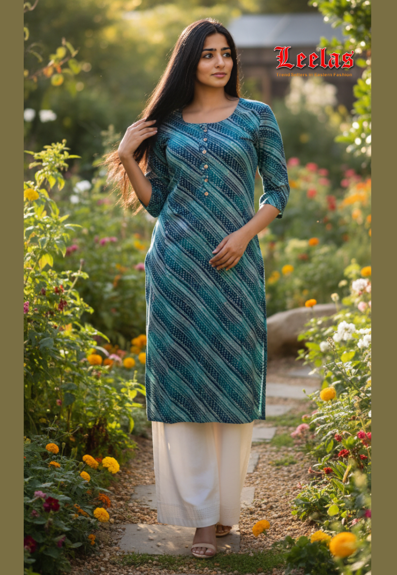 Turquoise bandhani print long kurti top