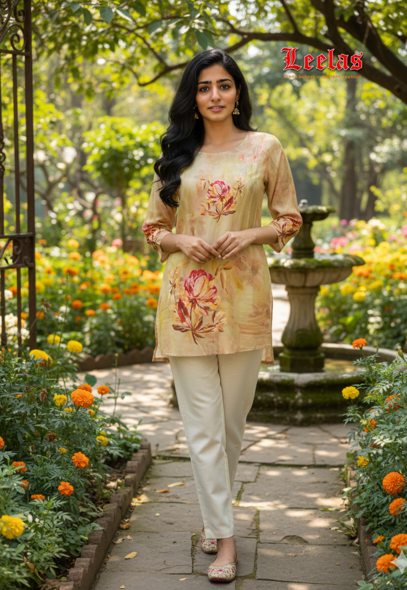 Crepe silk light olive kurti top