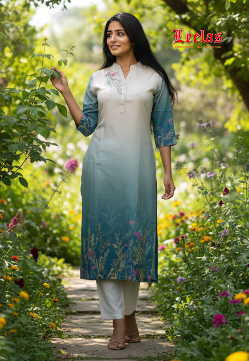 Cream ombre viscose long kurti top