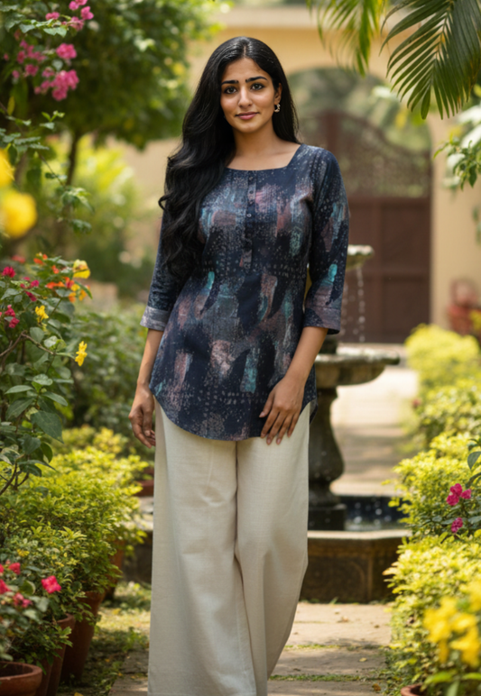 Navy Printed viscose kurti top