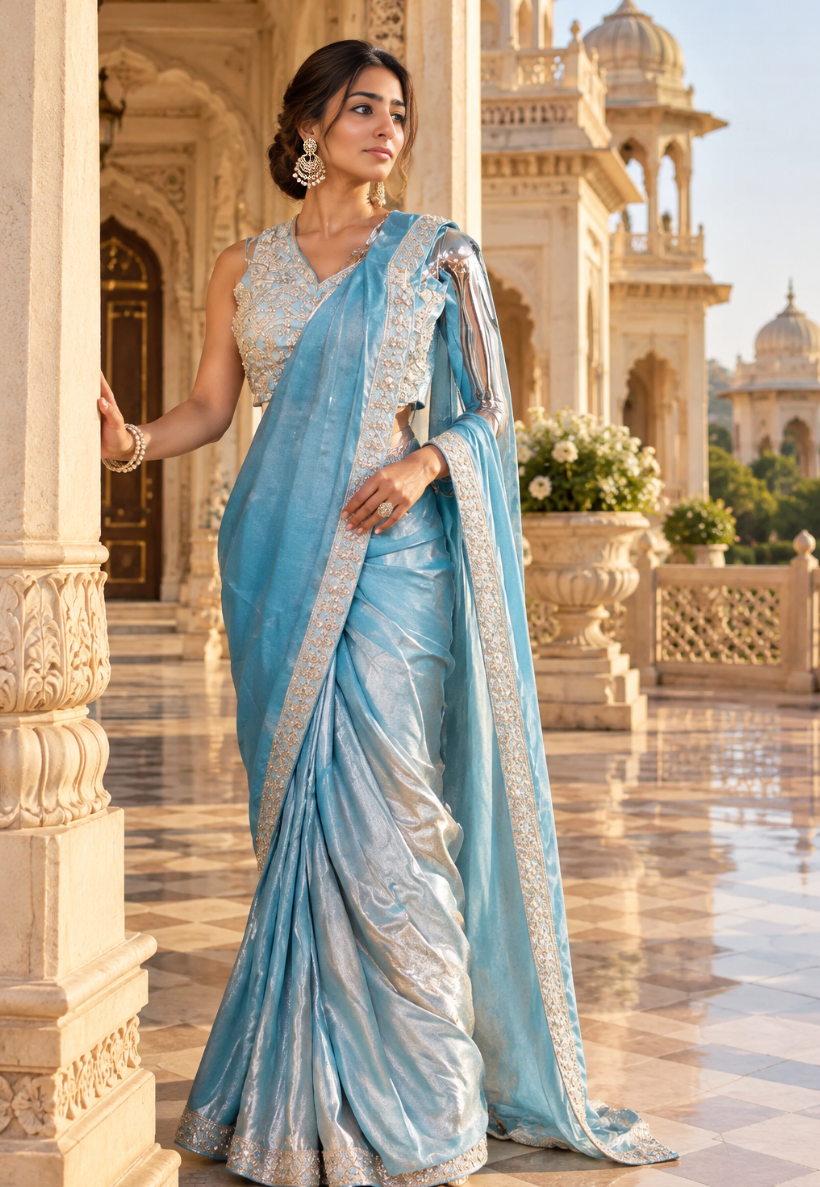 Sky blue ready to wear saree