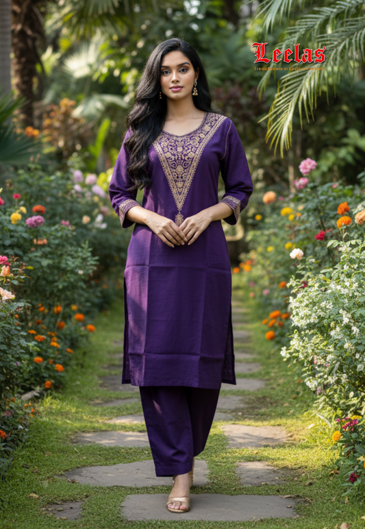 Purple cotton kurti set
