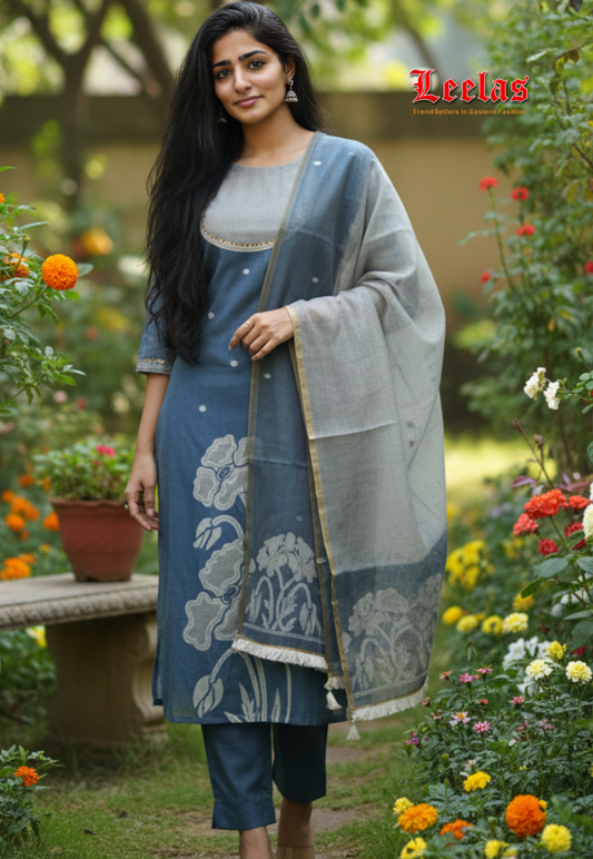 Dark grey salwar kameez with sequins and beadwork with pants and dupatta