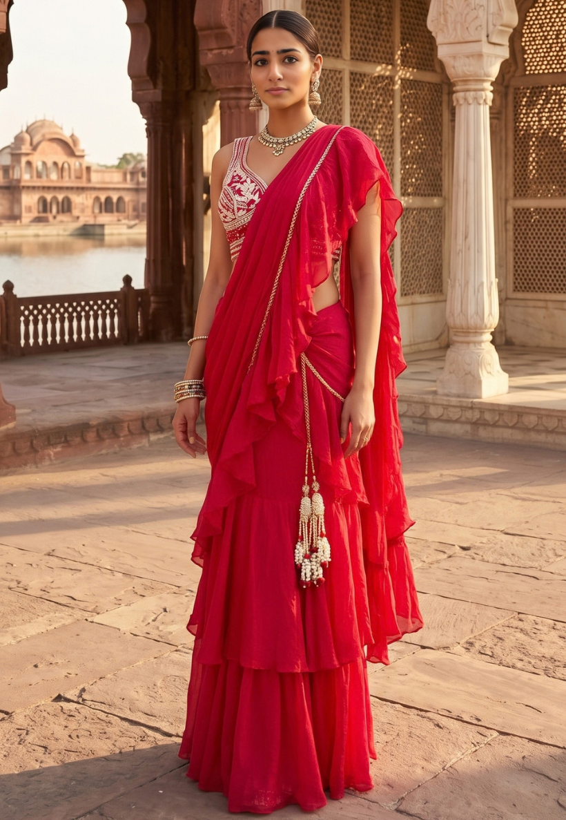 Hot pink ready to wear saree