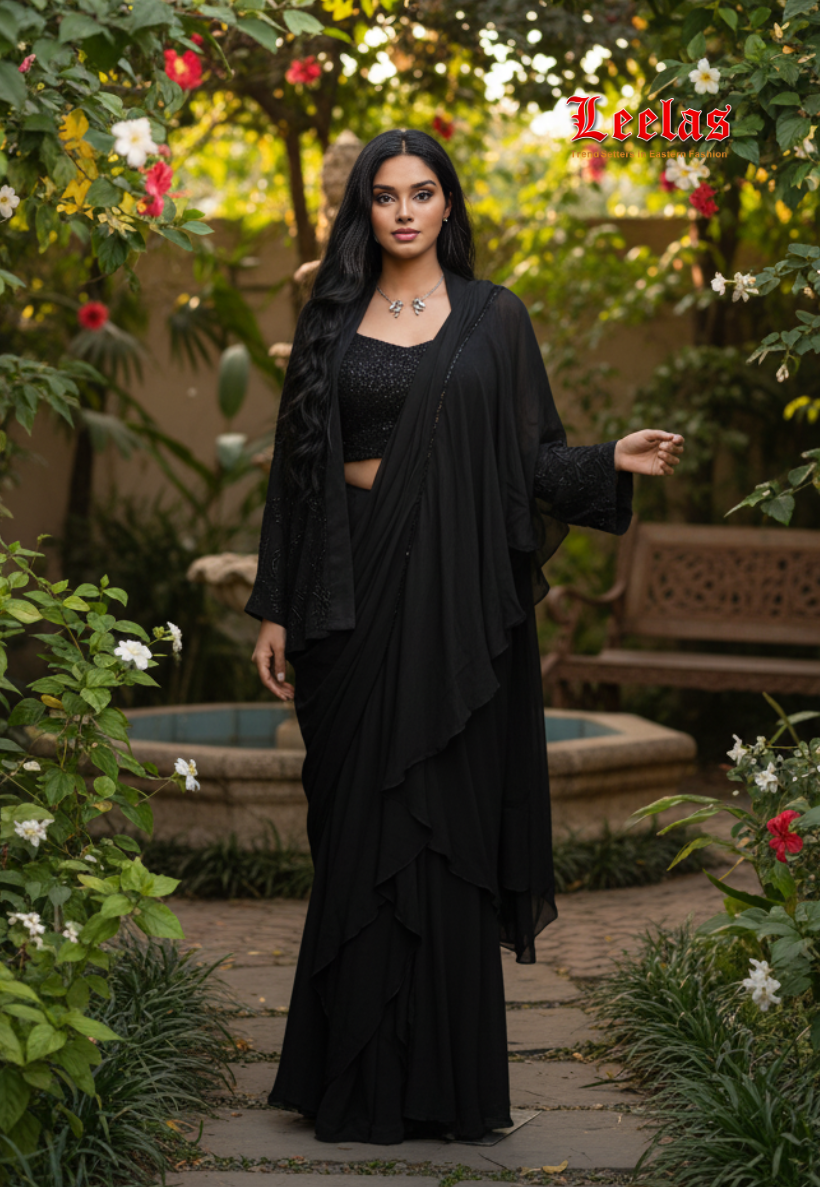 Black Ready to wear Saree/pants co-ord
