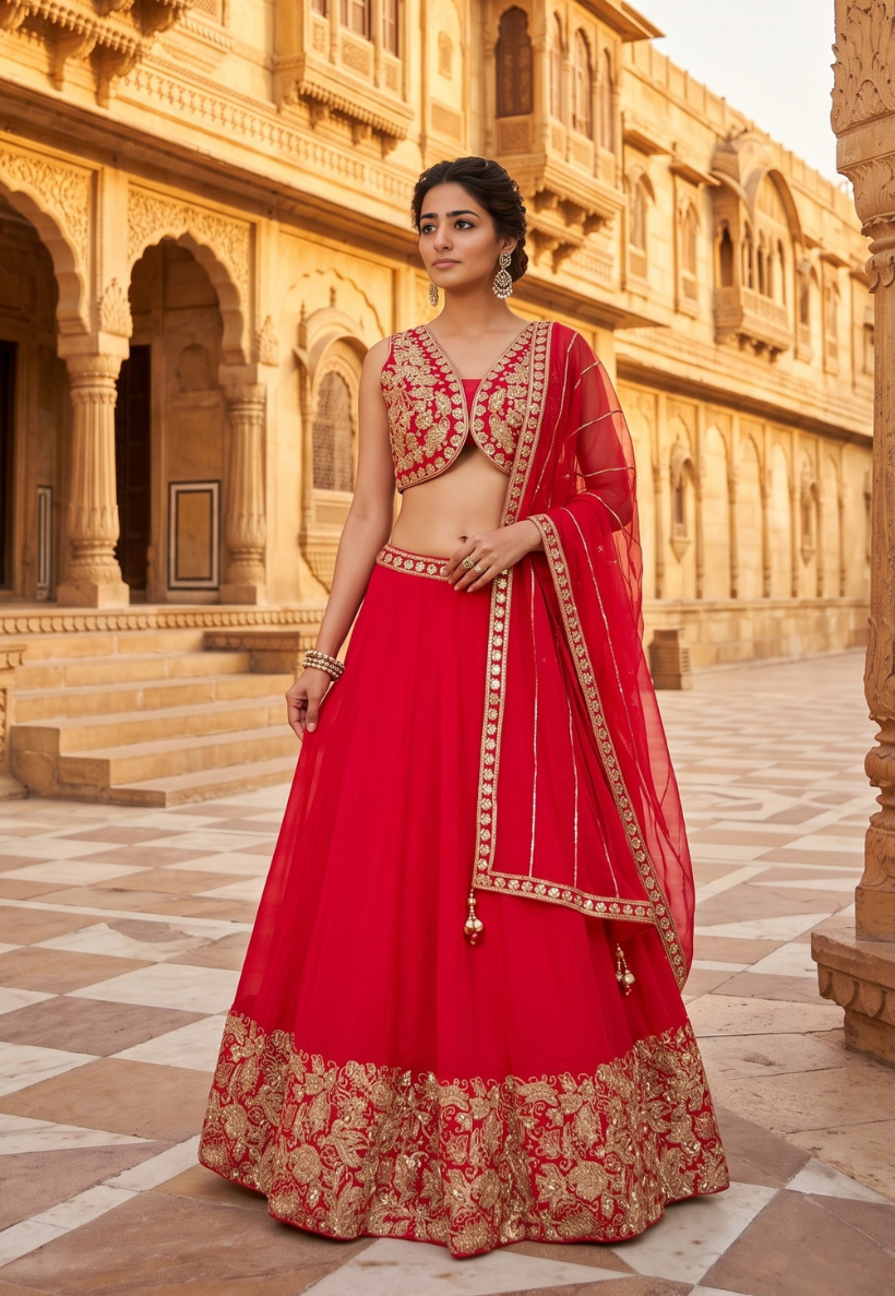 Hot pink sequins and zardozi-style embroidery lengha