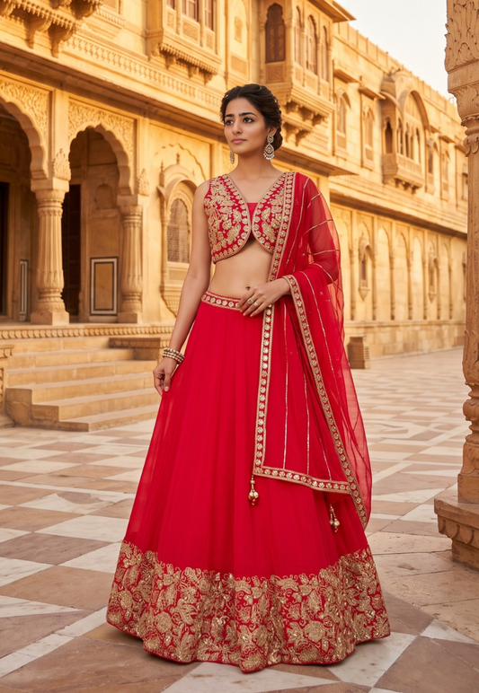 Hot pink sequins and zardozi-style embroidery lengha