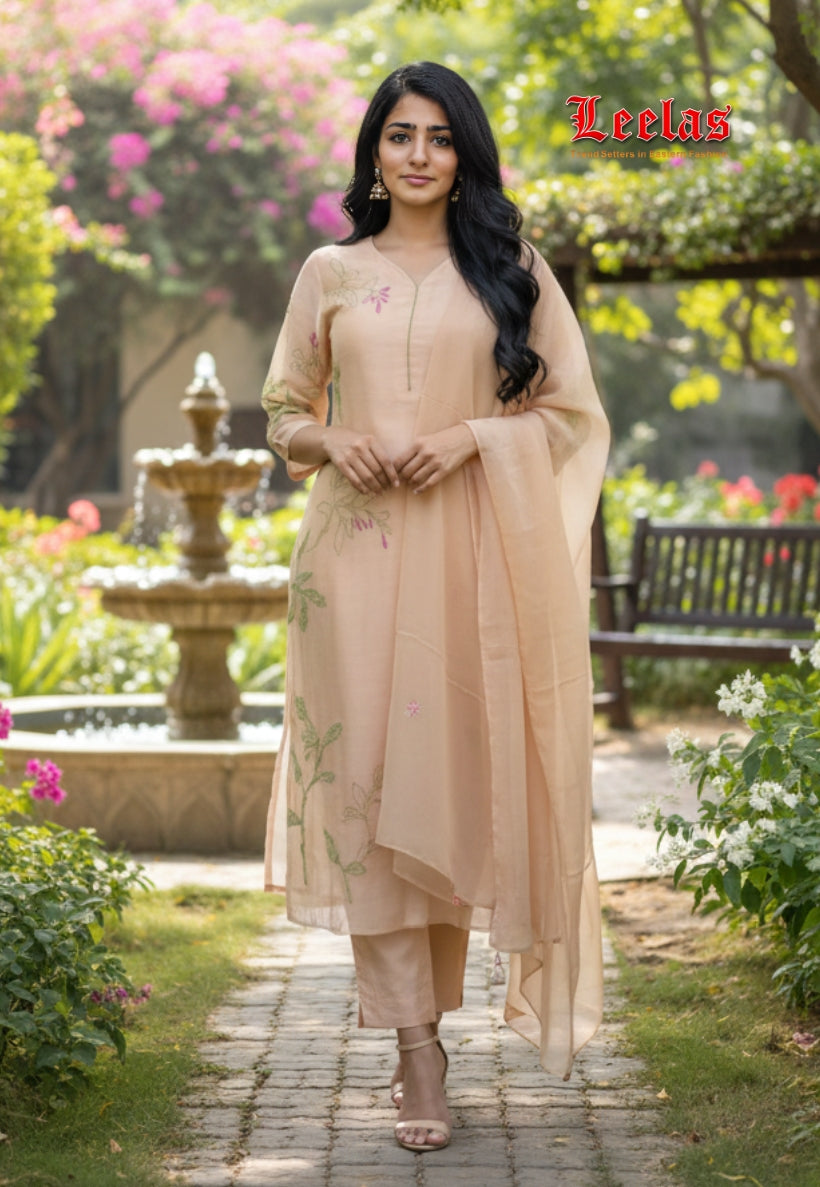 Cream cotton salwar kameez with pants and scarf
