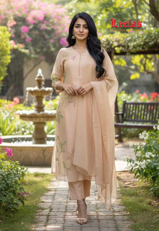 Cream cotton salwar kameez with pants and scarf