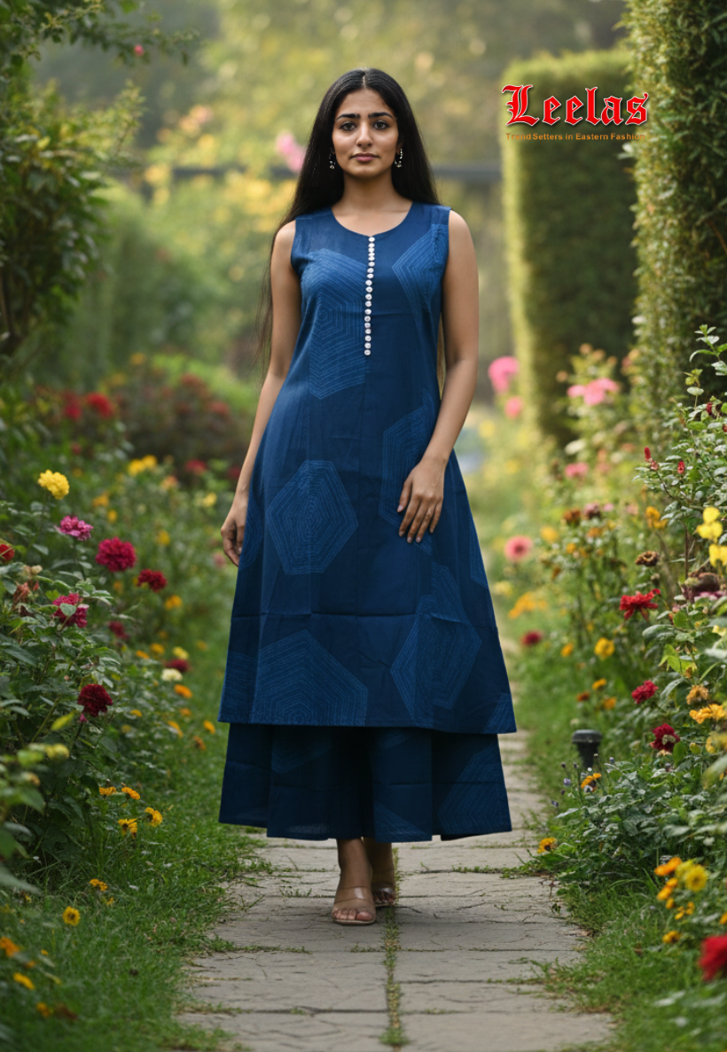 Navy blue cotton kurti set