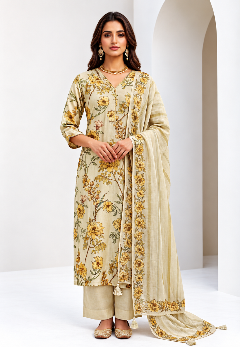 Mint green salwar kameez with floral pattern