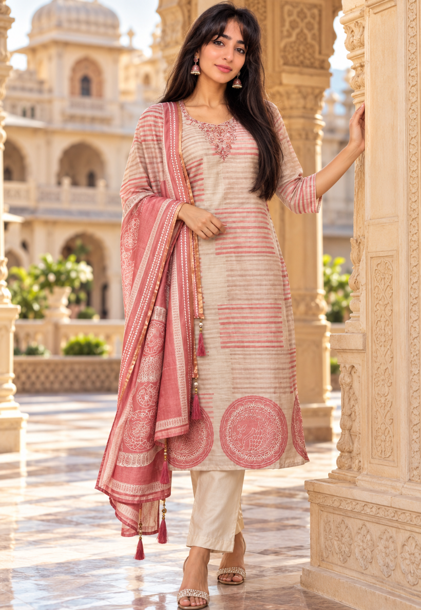 Shades of peach and terracotta beadwork salwar kameez