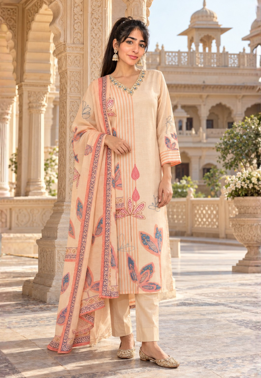 Light orange salwar kameez with bead and embroidery