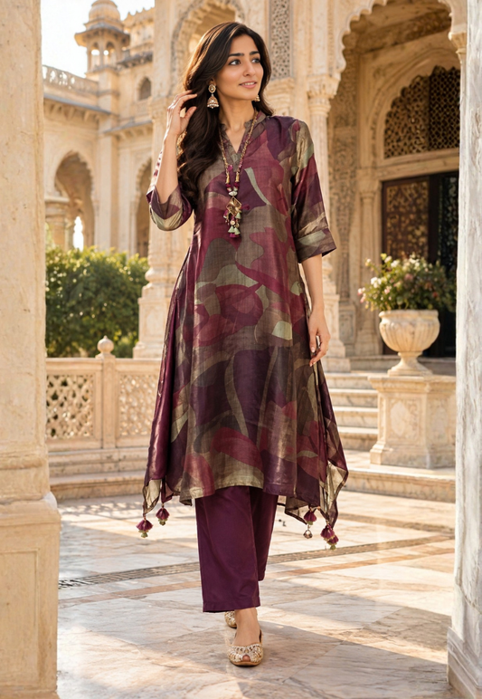 Grape and gold digital print kurti set