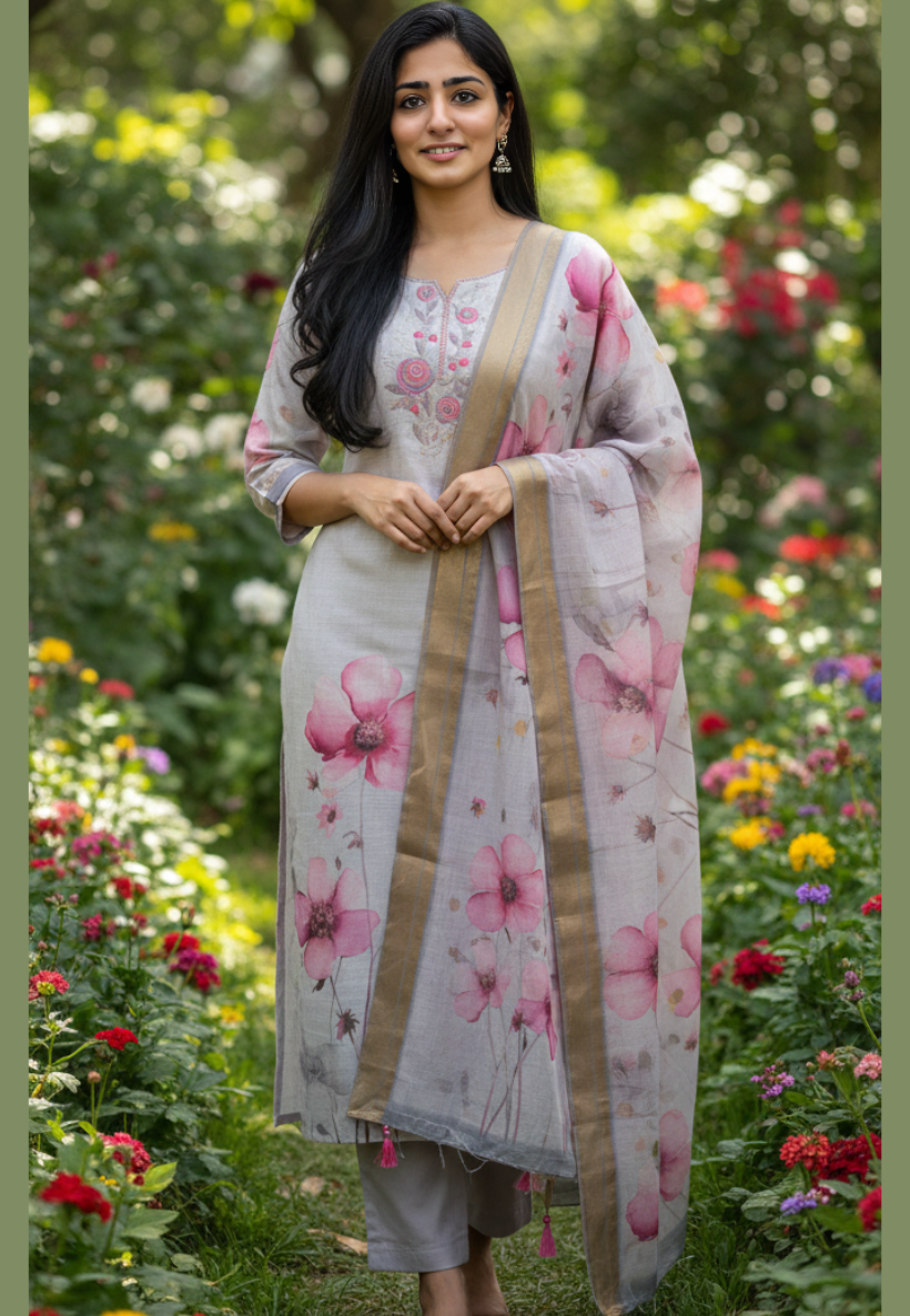 Lilac floral salwar kameez with embroidery