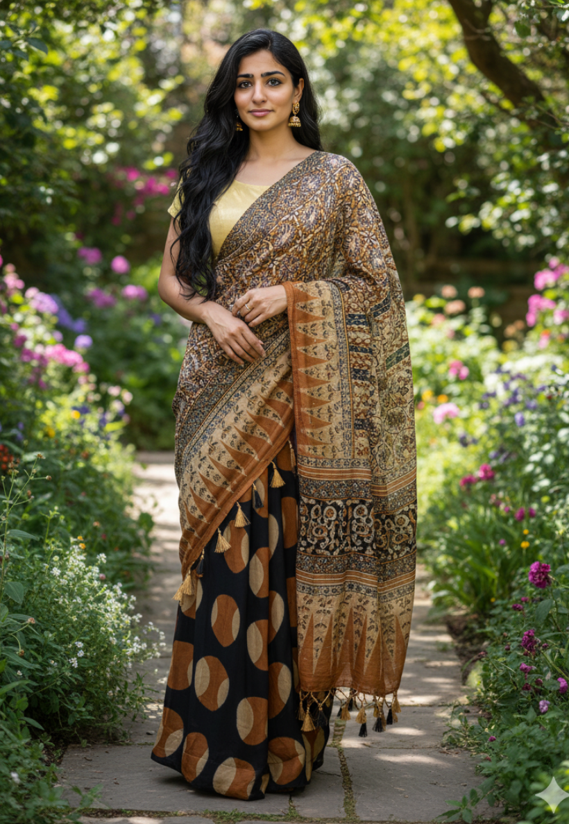 Mustard Gold Ajrakh Saree