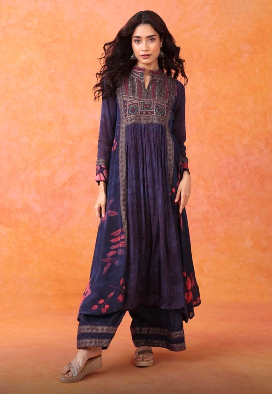 Purple kurti set with  sequins and embroidery work
