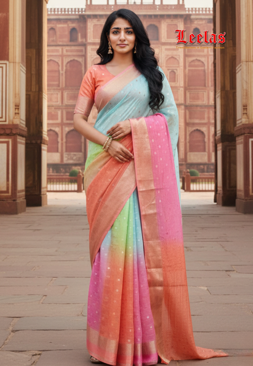 Multicolour Crepe silk ombre saree with zariwork