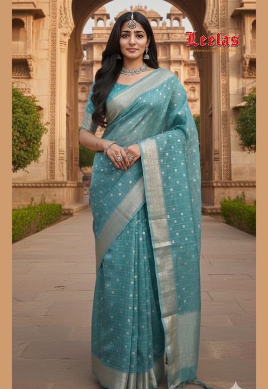 Teal Crepe silk ombre saree with zariwork.