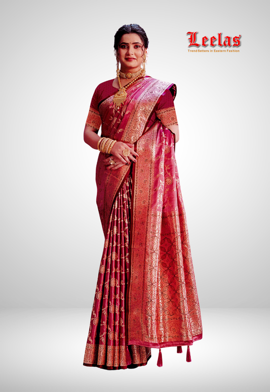 Lilac silk embossed saree with matching blouse piece