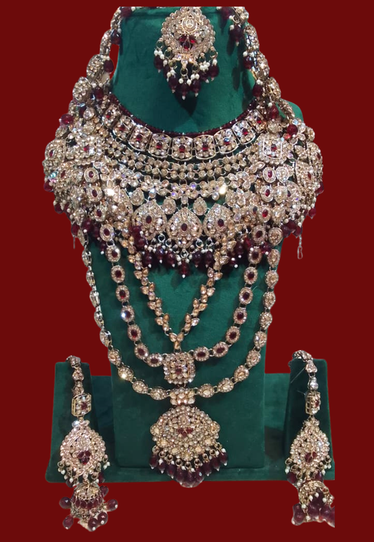 Gold and red full bridal stonework choker and necklace set
