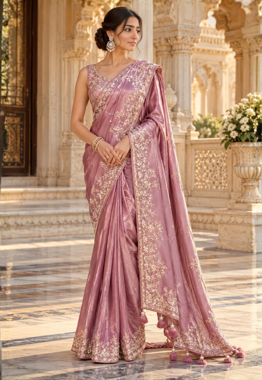 Lilac saree with  zari and sequins