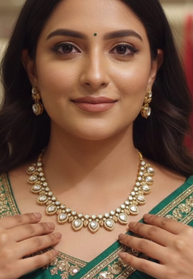 Gold heart shaped kundan set