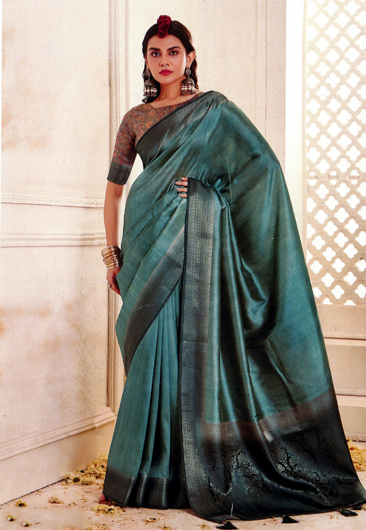 Charcoal grey banarasi art silk saree with zari work