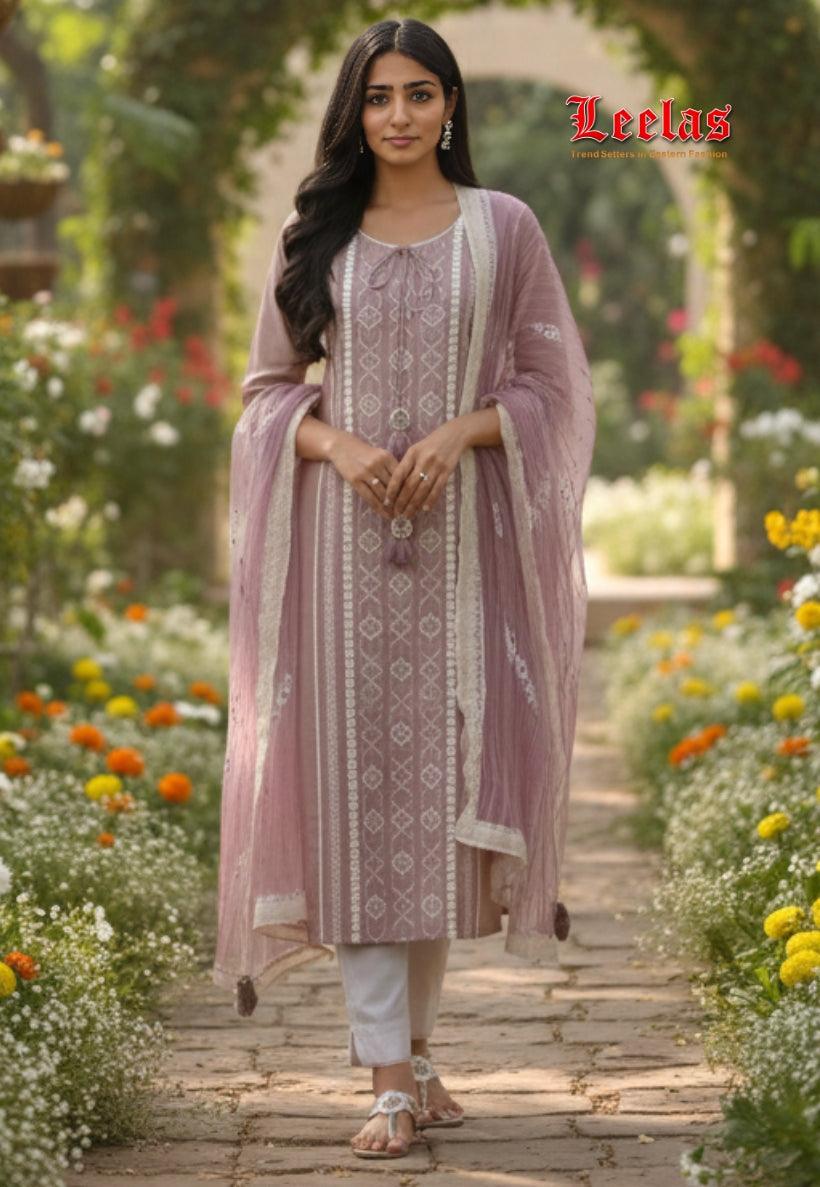 Mink cotton Shagufta salwar kameez with  cream pants