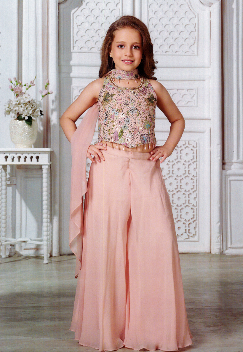 Girls dusty mink outfit with pants, top and dupatta