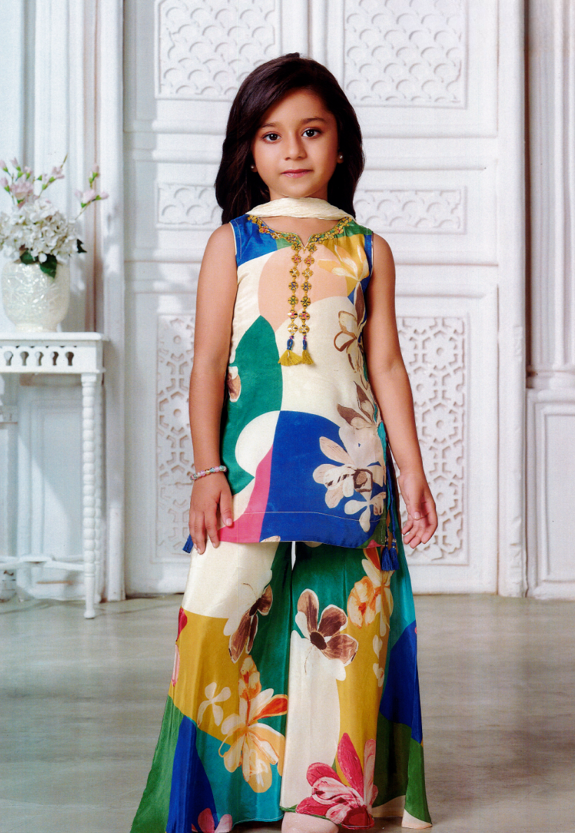 Girls floral outfit with pants, top and dupatta