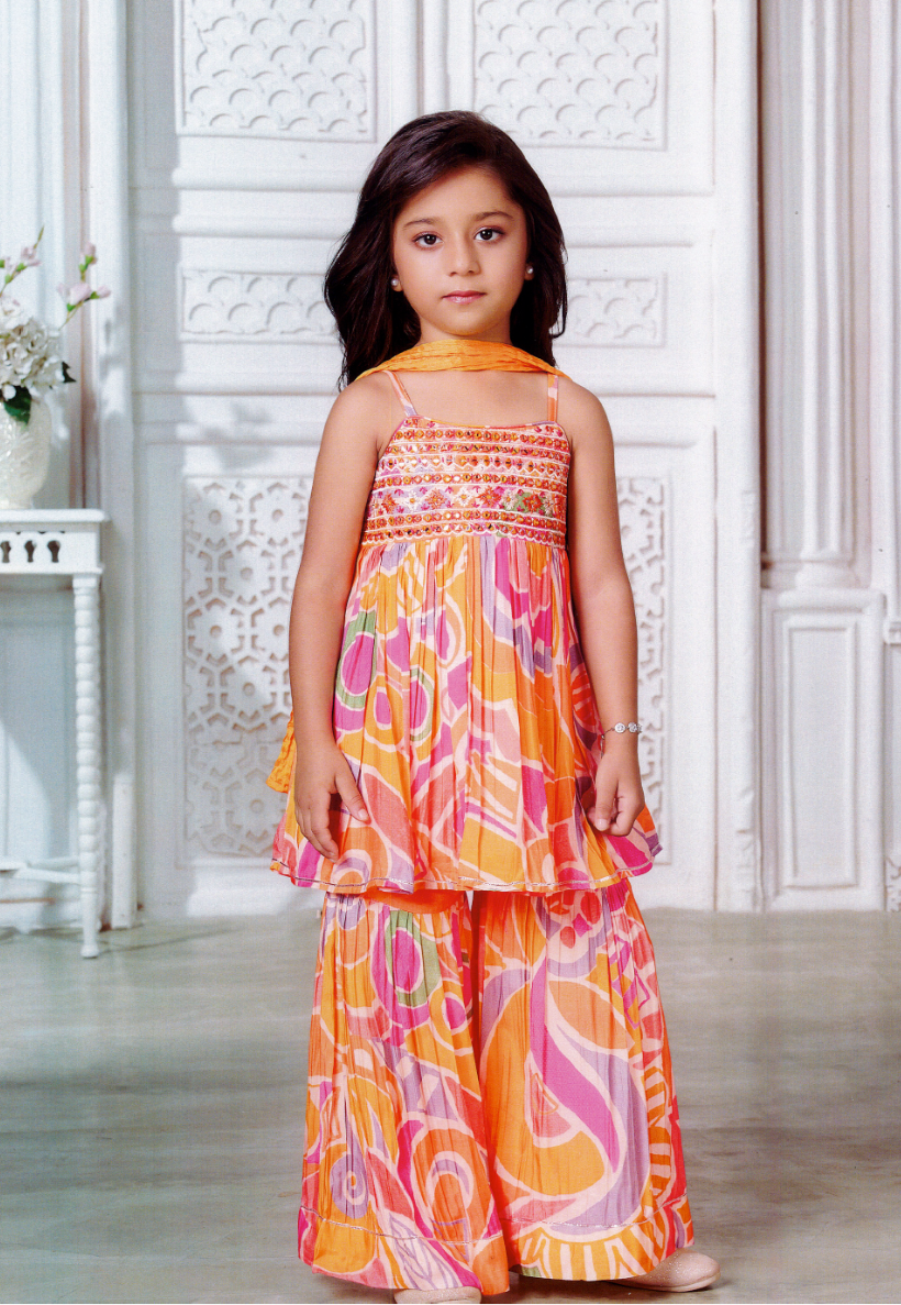 Girls floral outfit with pants, top and dupatta