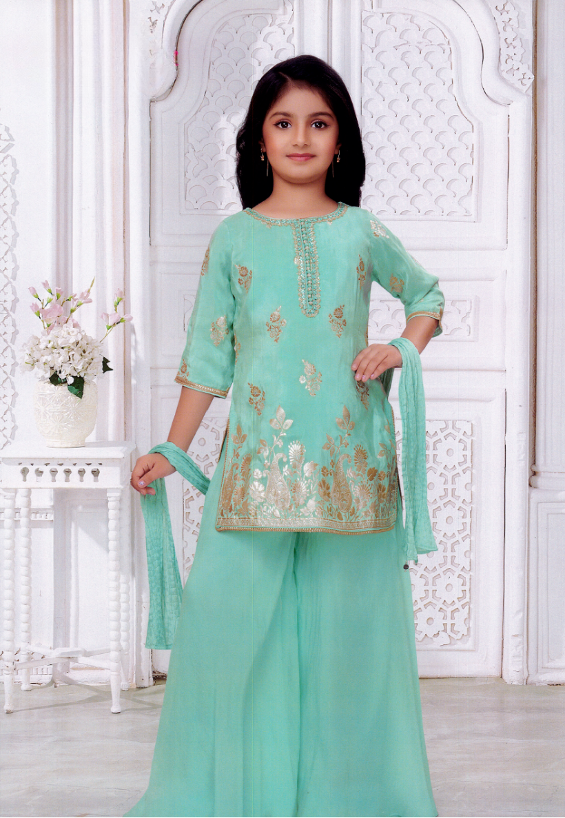 Teen's sea blue outfit with pants, top and dupatta