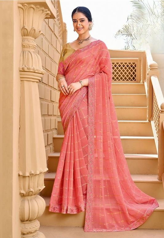 Blush peach georgette saree