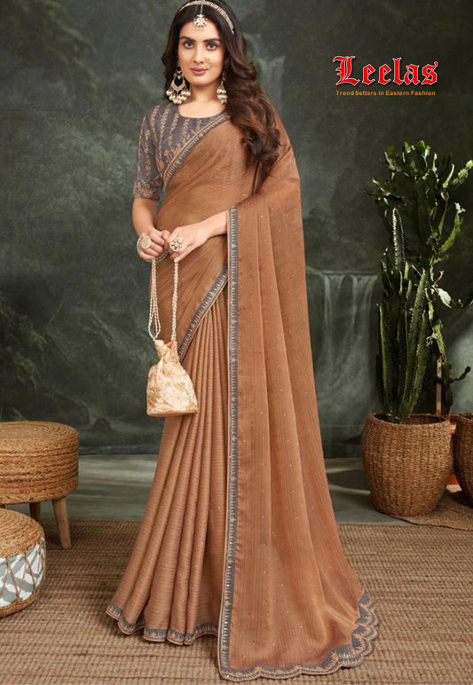 Twine brow chiffon saree with diamond work and designer zari border