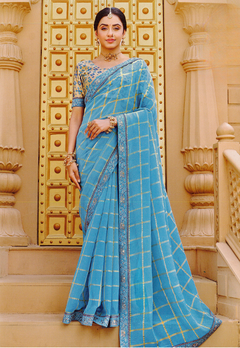 Baby blue chiffon saree
