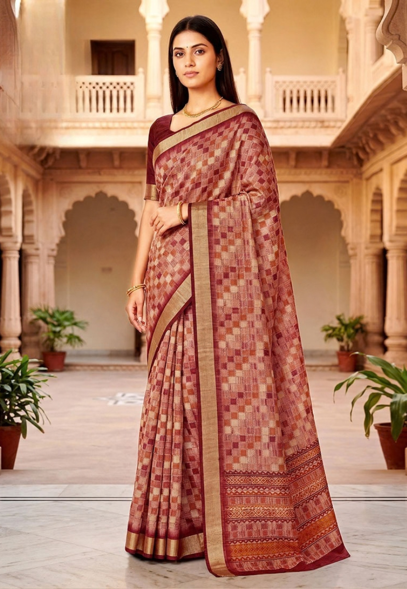 Mutli-toned Crepe silk saree in rose and mauve