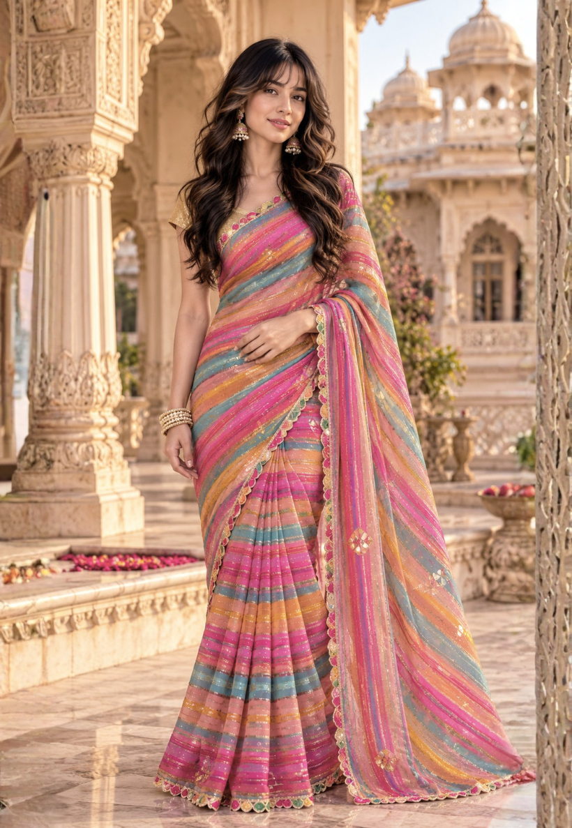 Multicolour striped saree