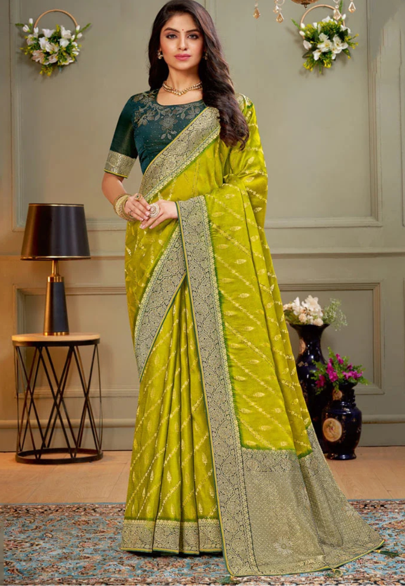 Olive banarasi style stonework saree