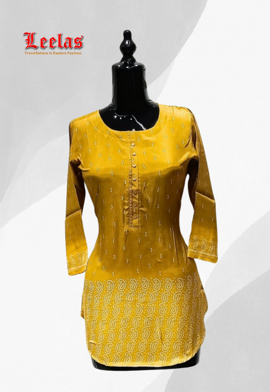 Mustard bhandhini silk kurti top
