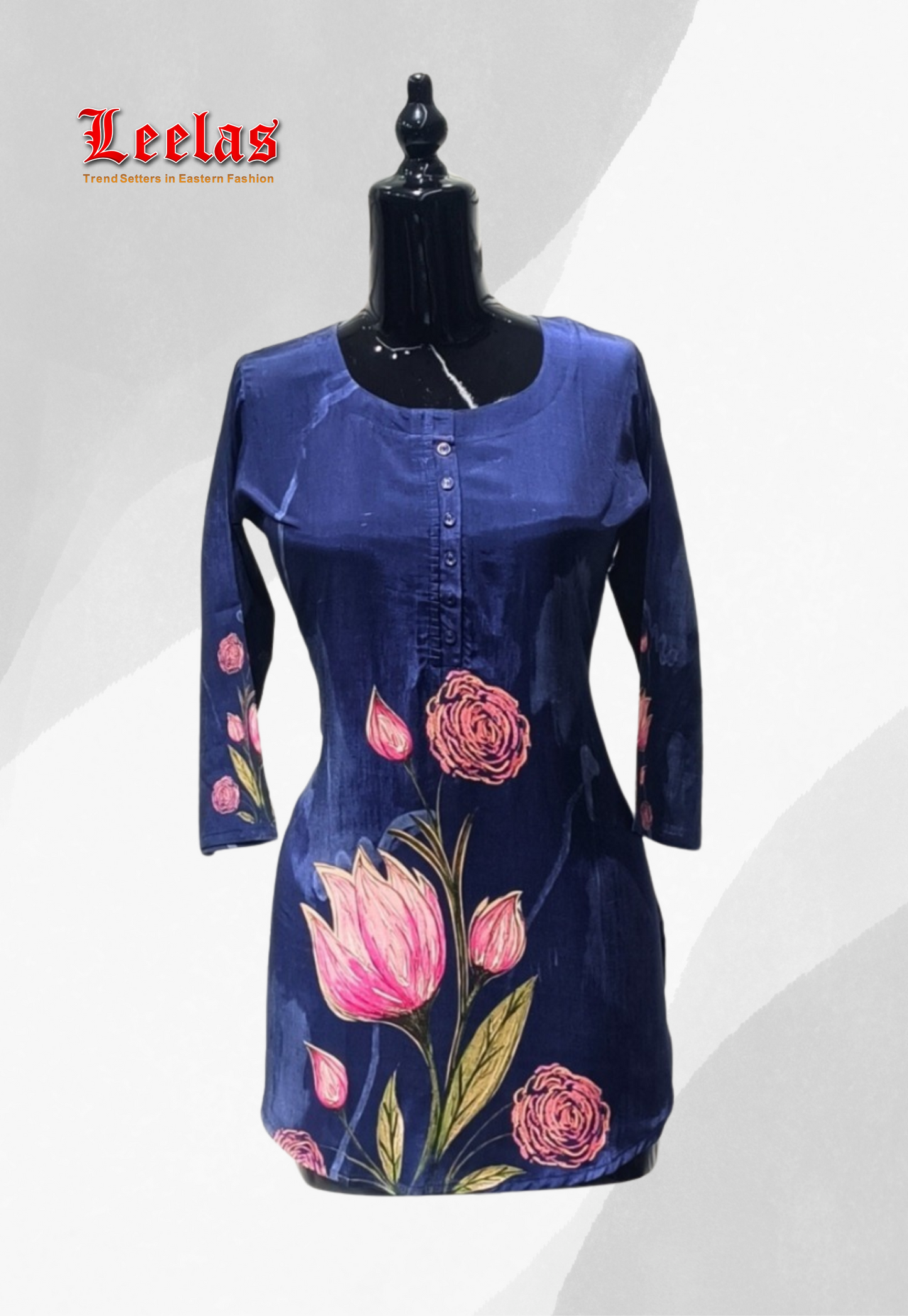 Navy floral silk kurti top