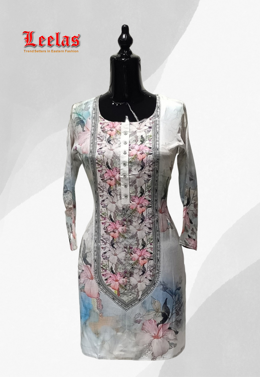 Light grey floral silk kurti top