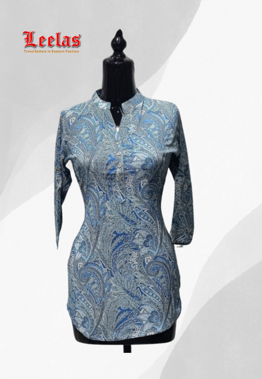 Blue paisely printed viscose kurti top